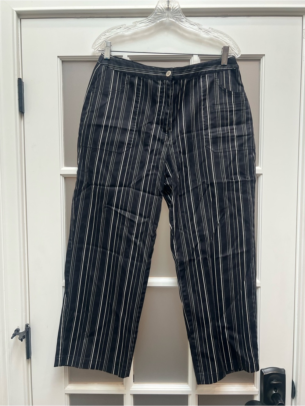 Chico's Black Pinstripe Wide-Leg Trousers